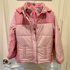 Big Chill Pink Kids Puffer Jacket and Separate Vest 2 Piece Combo